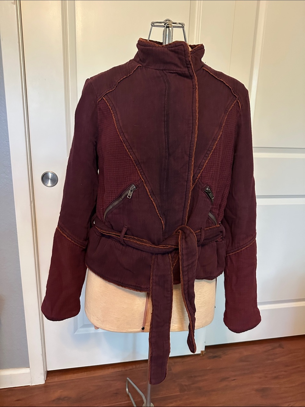 Women's Burgundy Tie-Waist Jacket